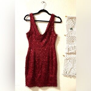 A. PEACH Glamorous Burgundy Sequin Mini Dress